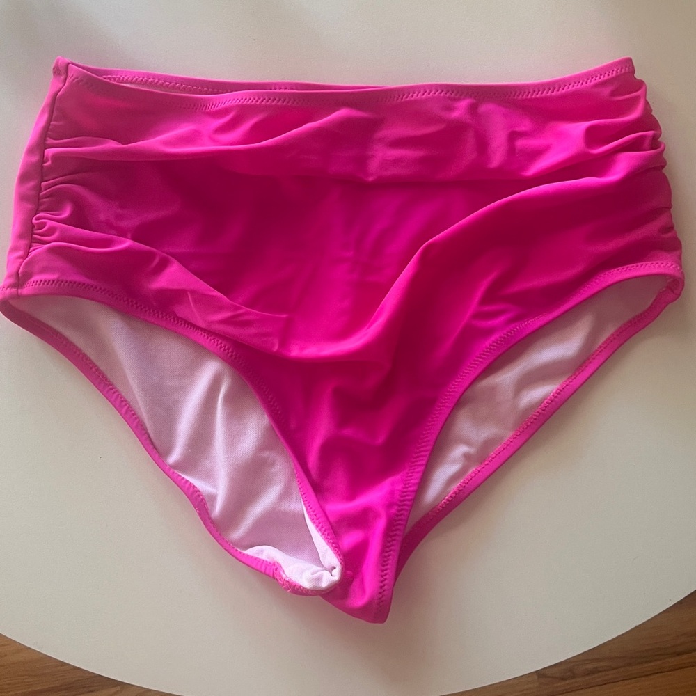 Vibrant Pink High-Waisted Bikini Bottom Rouche detail Size M